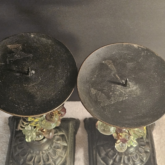 2 Vintage Cast Iron/metal Pillar Candle Holder. Ornamental grapevine. - Picture 8 of 16